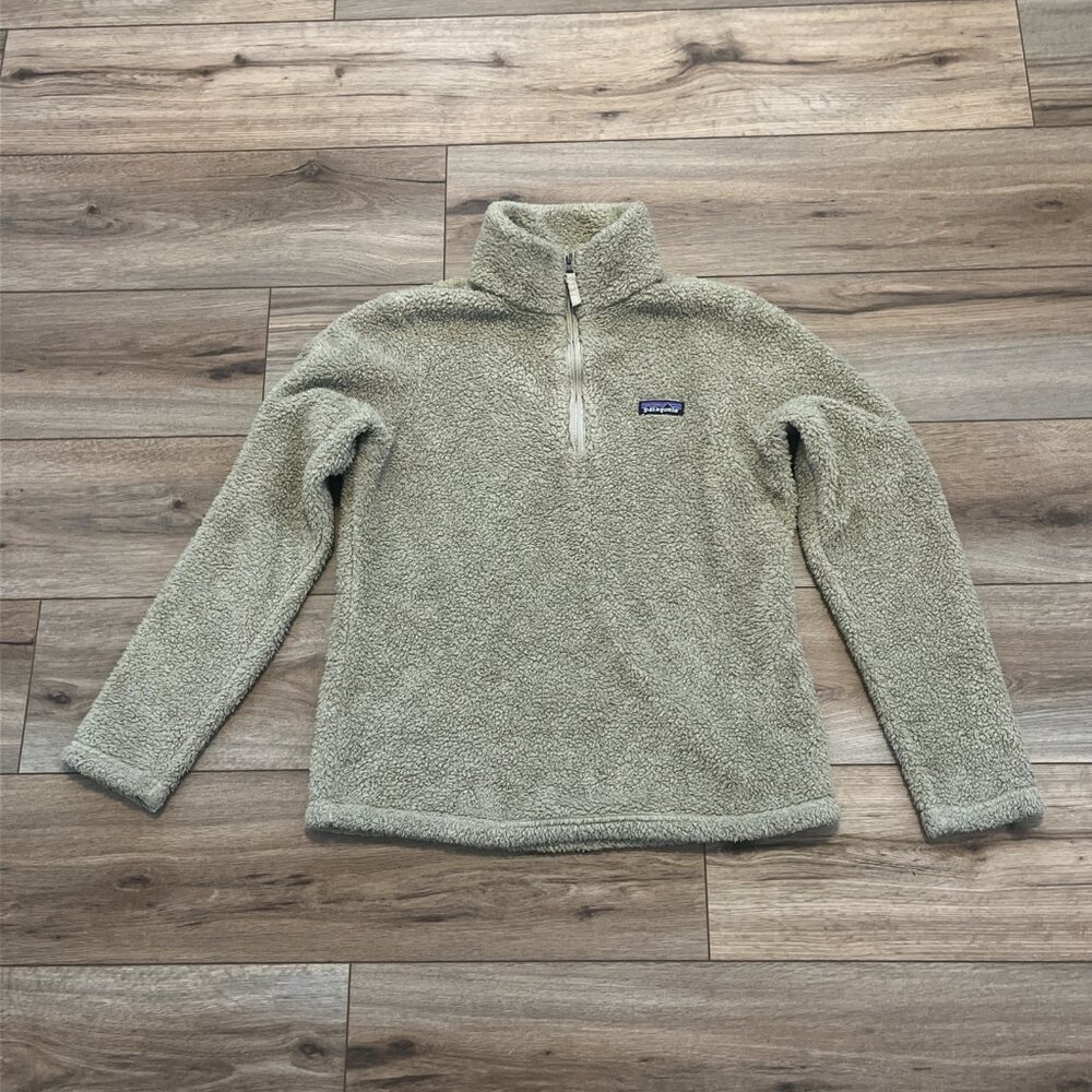 Patagonia Los Gatos 1/4 Zip Pullover SZ Medium Fleece Jacket Logo Tan Beige